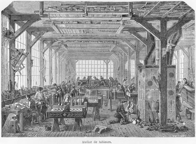 Workshop of Pleyel pianos makers during the Second Empire, illustration from 